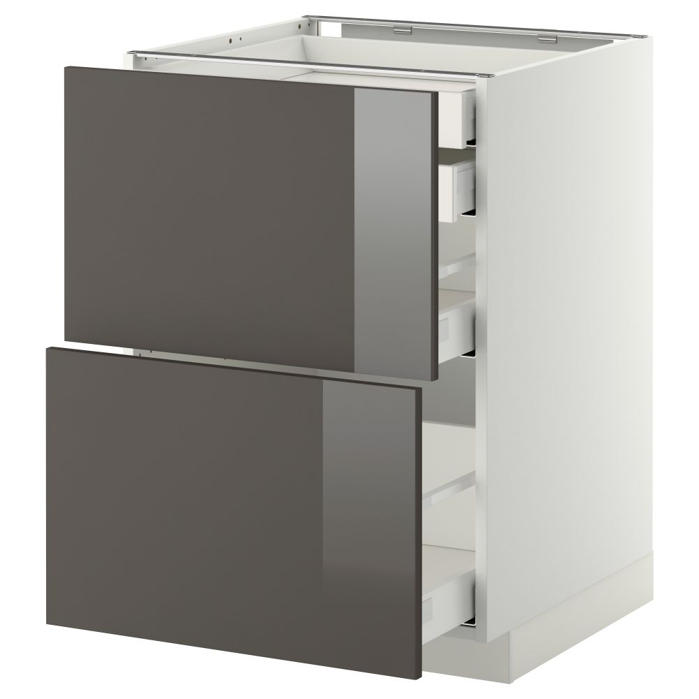 Напольный шкаф 2 фронтальные панели, 2 нижних, 1 средний, 1 высокий ящик МЕТОД / МАКСИМЕРА, белый, Рингульт серый - фото 1