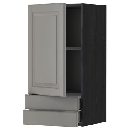 Навесной шкаф с дверцей, 2 ящика МЕТОД / МАКСИМЕРА, черный, Будбин серый