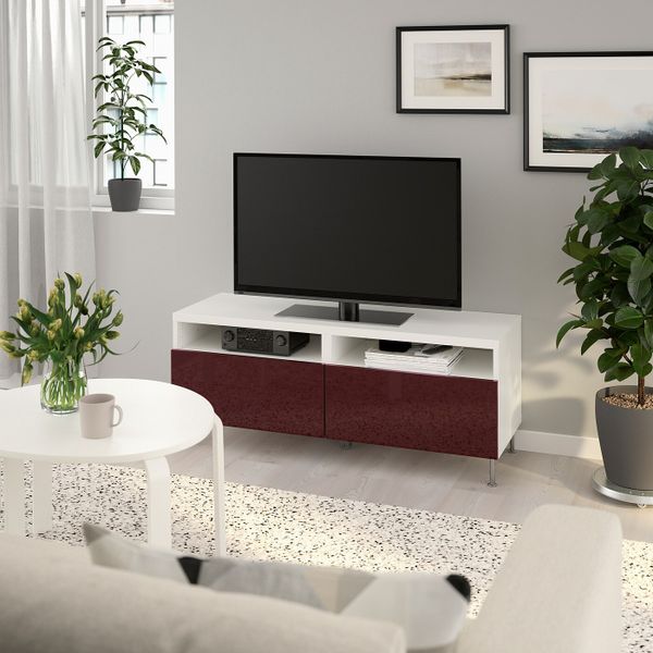 Тумба для ТВ с ящиками, белый СЕЛЬСВ/СТАЛЛАРП/глянцевый темный красно-коричневый 120x42x48 см IKEA BESTÅ БЕСТО 492.979.57 - фото 2