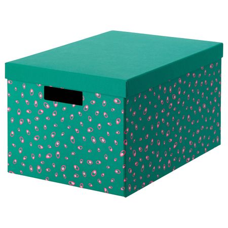 Коробка с крышкой, зеленый точечный 25x35x20 см IKEA ТЬЕНА 204.340.59
