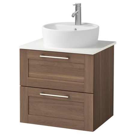 Шкаф п-раковину/столешн45/раковина ГОДМОРГОН/АЛДЕРН / ТОРНВИКЕН, под грецкий орех, белый (62x49x74 см)