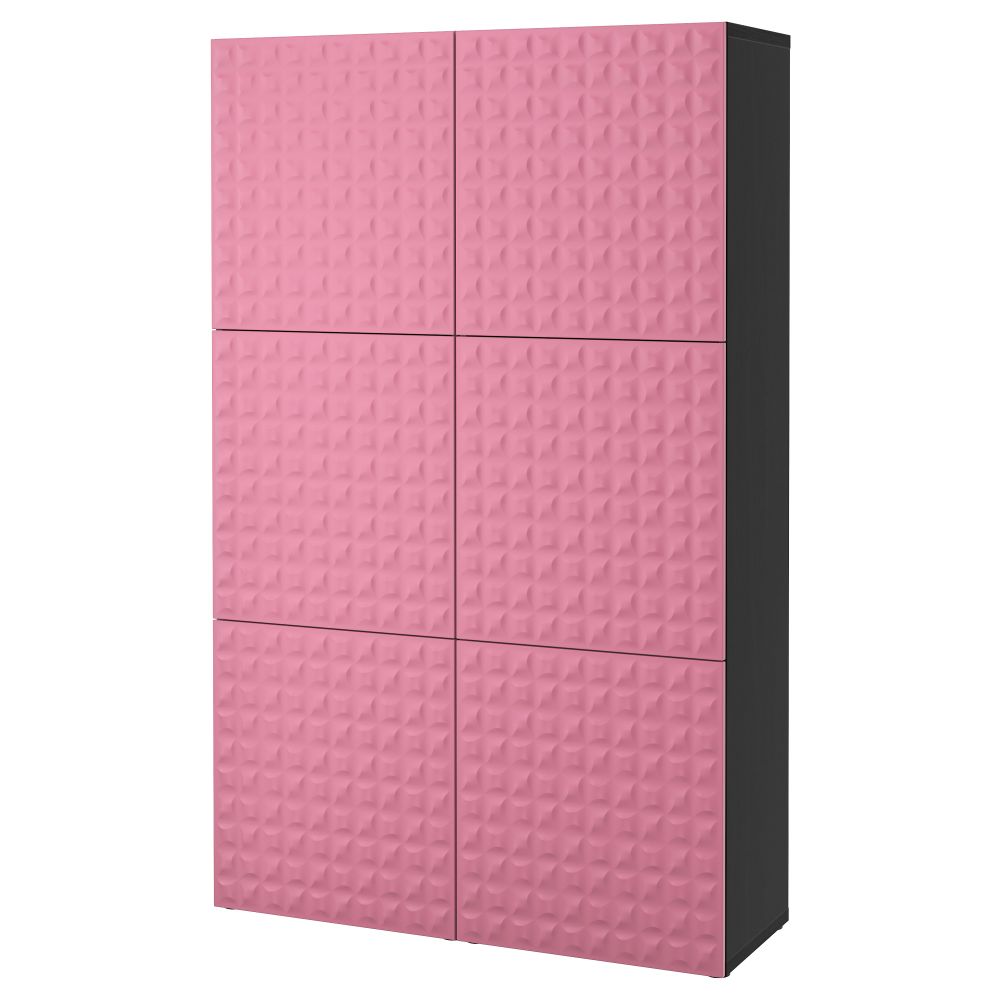 Комбинация для хранения с дверцами БЕСТО, черно-коричневый, Дьюпвикен розовый (120x40x192 см) - фото 1