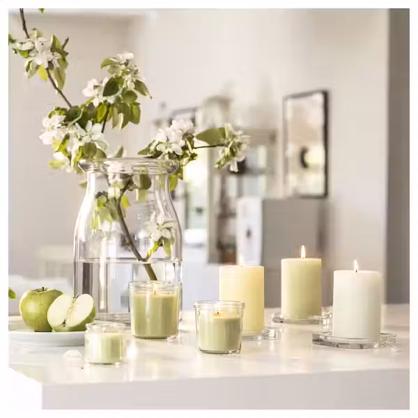 LÖVSKOGSLUND ЛЁВСКОГСЛУНД Ароматическая свеча в стакане - схема-чертеж с размерами