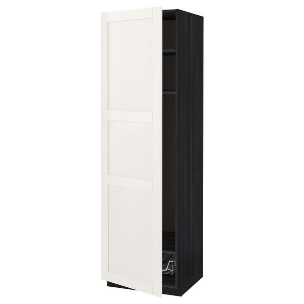 Высокий шкаф с полками, проволочной корзиной МЕТОД, черный, Сэведаль белый - схема-чертеж с размерами