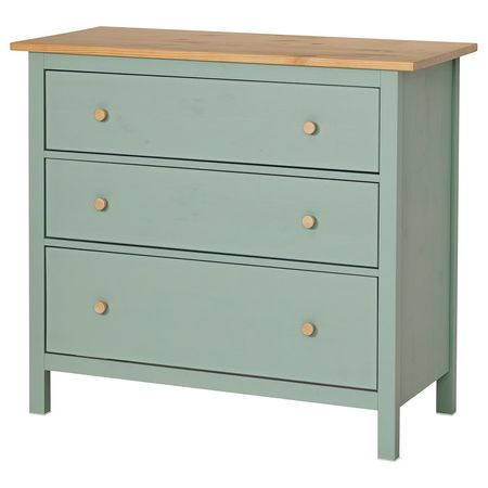 HEMNES Комод с 3 ящиками - серо-зеленый/светло-коричневая морилка 108x96 см