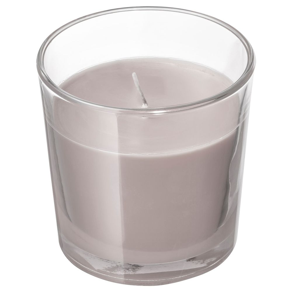 Ароматическая свеча в стакане, Мускатный орех и ваниль, серый, 7.5 см IKEA СИНЛИГ 703.500.71 - фото 1