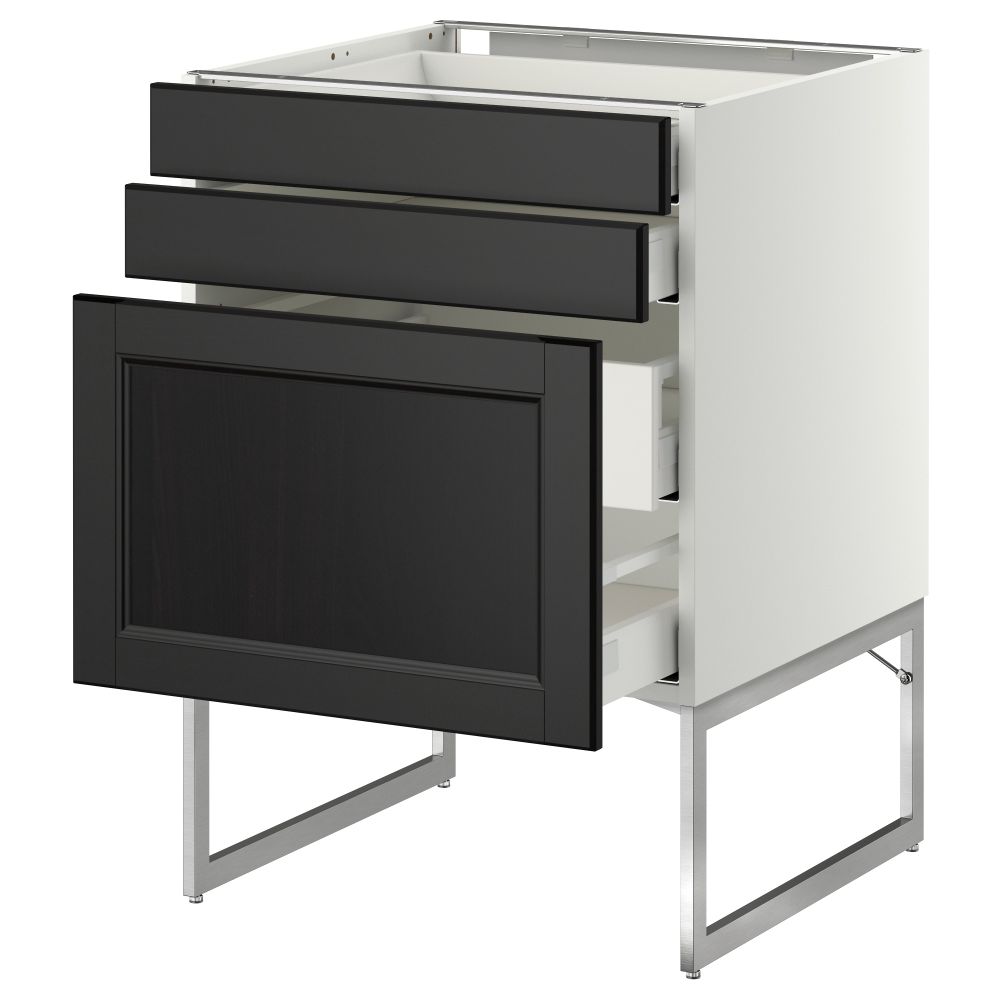 Напольный шкаф 3 фронтальных панели, 2 нижних, 2 средних ящика МЕТОД / МАКСИМЕРА, белый, Лаксарби черно-коричневый - схема-чертеж с размерами