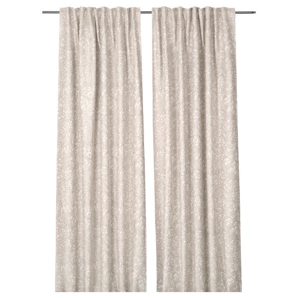 Гардины, 2 шт., с цветочным орнаментом/естественный 155x300 см IKEA ÅSABRITT ОСАБРИТТ 604.937.49 - фото 1