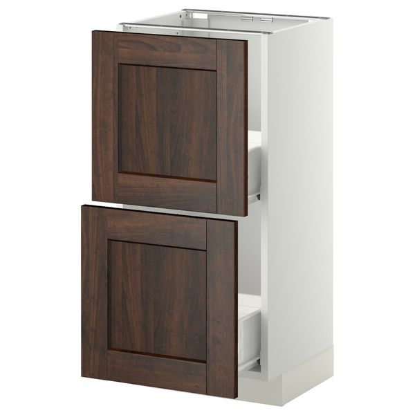 Напольный шкаф с 2 ящиками МЕТОД / ФОРВАРА, белый, Эдсерум коричневый - схема-чертеж с размерами