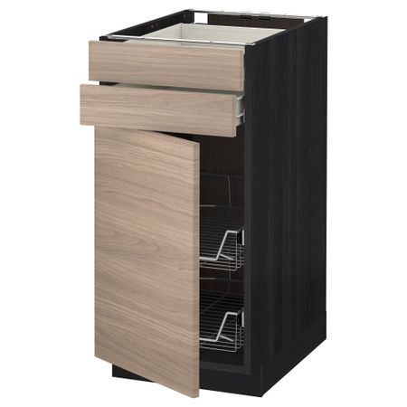 Напольный шкаф, дверца, 2 ящика, проволочных корзин МЕТОД / ФОРВАРА, черный, Брокхульт светло-серый