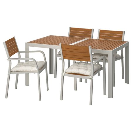 Стол + 4 кресла, для/сада, светло-коричневый/Куддарна бежевый 156x90 см IKEA SJÄLLAND ШЭЛЛАНД 092.914.91
