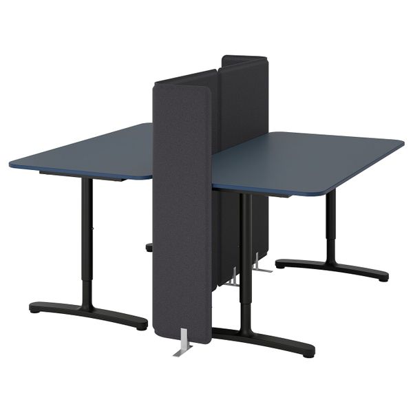 Стол с экраном, линолеум синий, черный 160x160 120 см IKEA БЕКАНТ 692.880.37 - фото 1