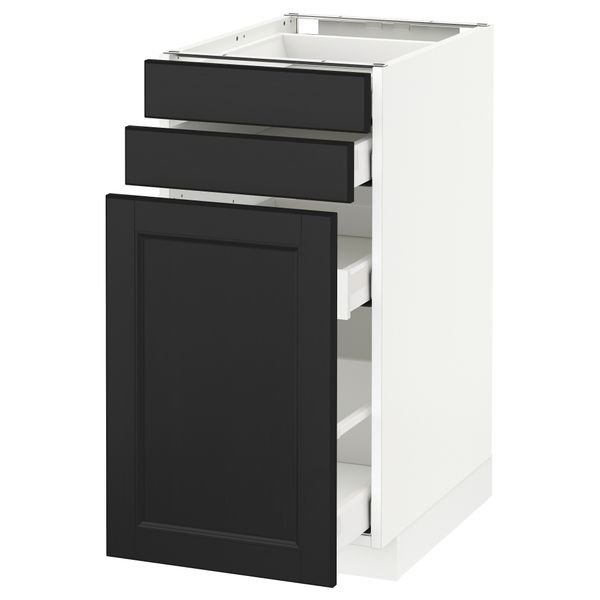 Напольный шкаф с выдвижными модулями, 2 фронтальные панели МЕТОД / МАКСИМЕРА, белый, Лаксарби черно-коричневый - схема-чертеж с размерами