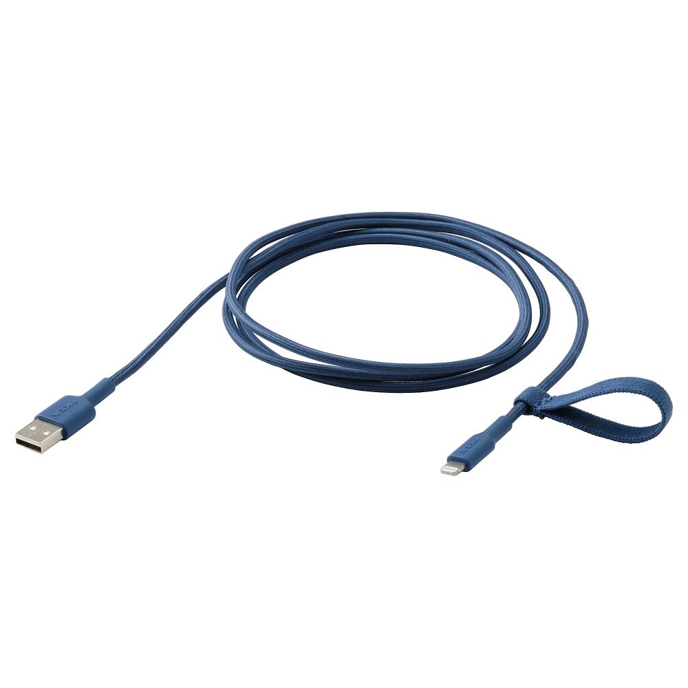 Кабель USB-A–lightning, синий, 1.5 м IKEA LILLÅNGEN ЛИЛЛОНГЕНHULT ЛИЛЛЬХУЛЬТ 105.284.97 - фото 1