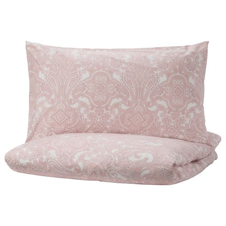 Пододеяльник и 1 наволочка, белый, розовый 150x200/50x70 см IKEA ЙЭТТЕВАЛЛМО 804.061.76