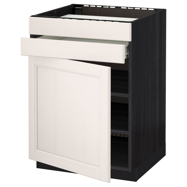 Напольный шкаф для варочной панели, доводчик, 2 фасада, 1 ящик МЕТОД / ФОРВАРА, черный, Лаксарби белый (60x60 см) - схема-чертеж с размерами