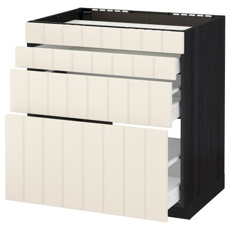 Напольный шкаф для духовки, 4фасада, 3 ящика МЕТОД / МАКСИМЕРА, черный, Хитарп белый с оттенком