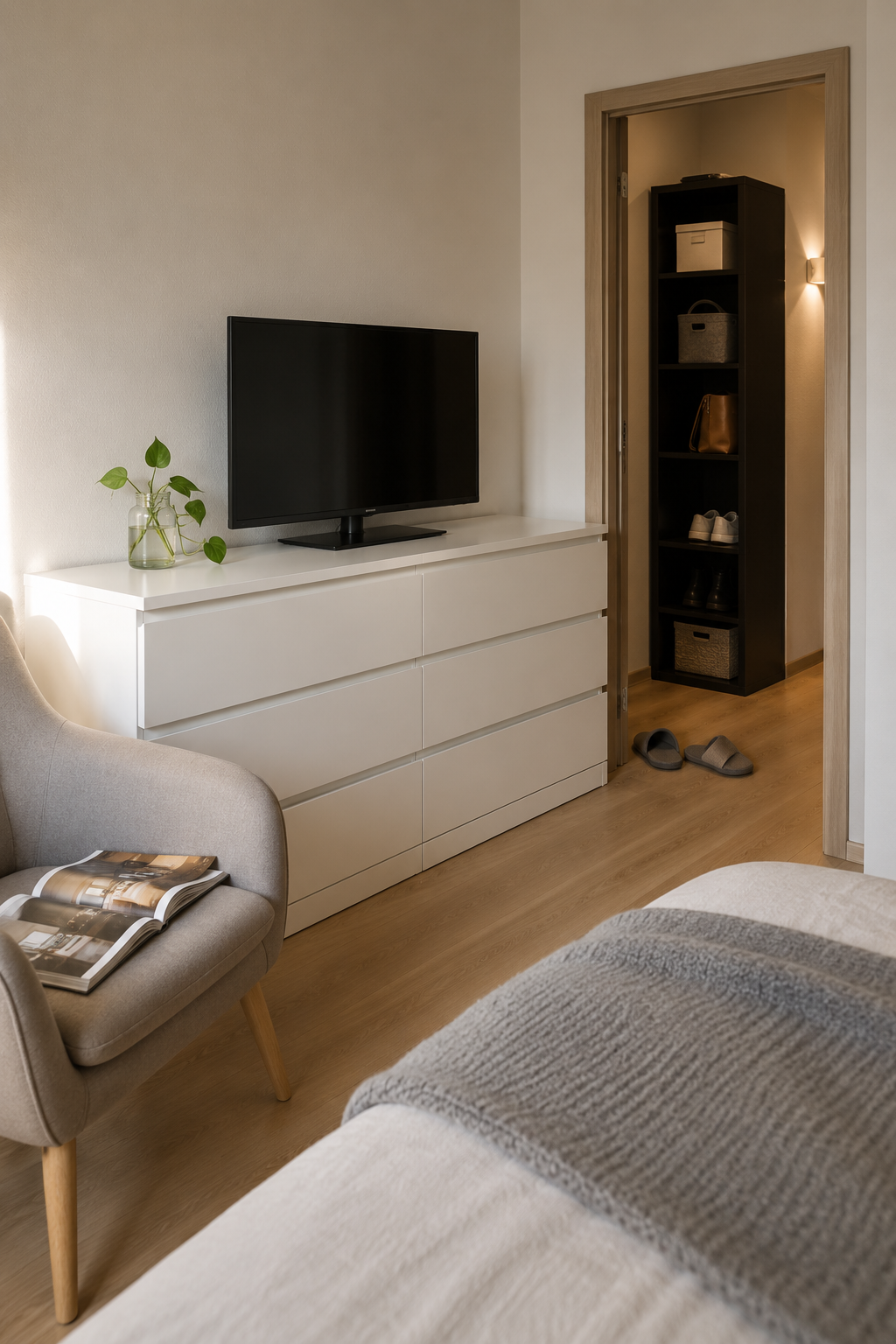 Дополнительное хранение: комод NORDLI extending в спальне и стеллаж KALLAX в коридоре