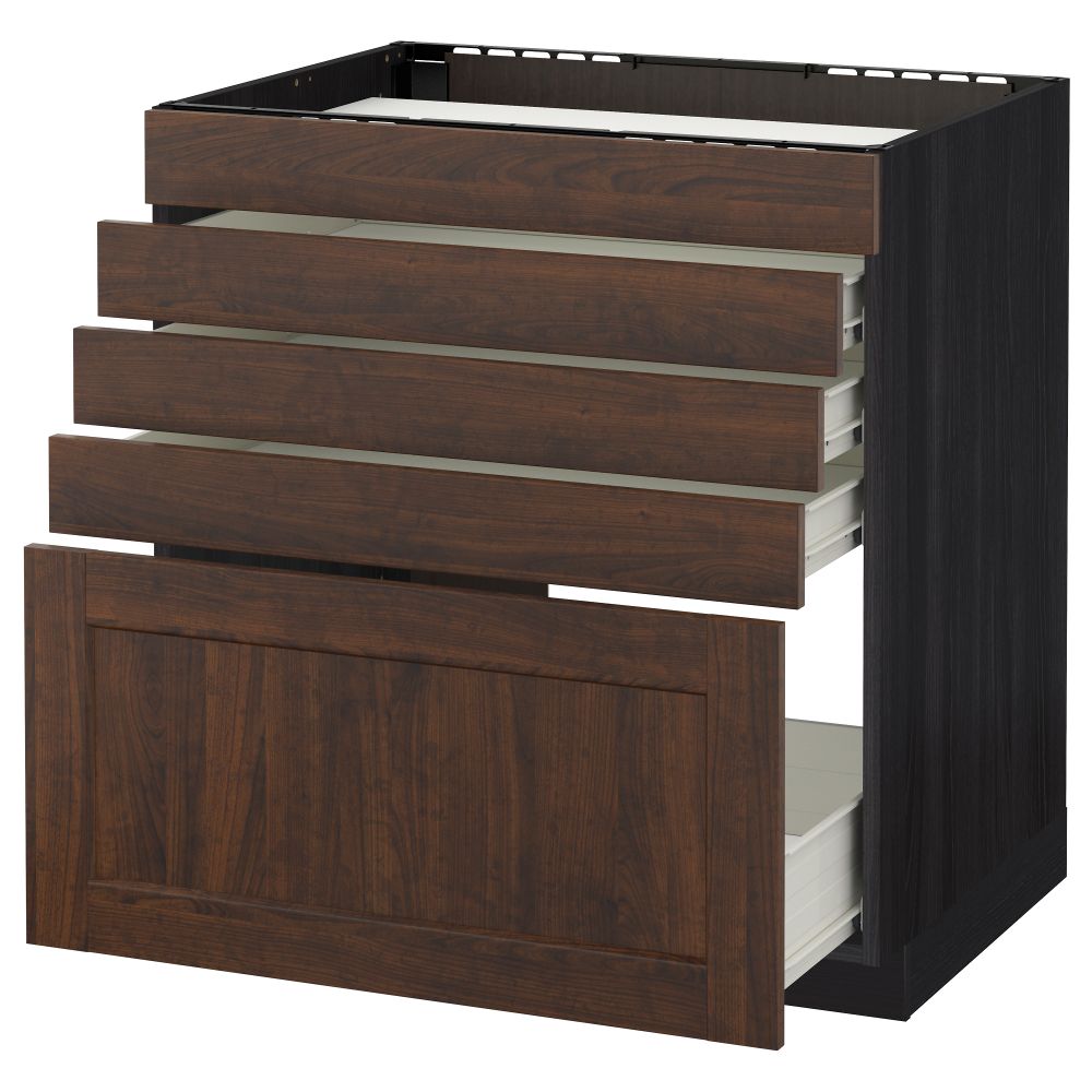 Напольный шкаф для варочной панели, 5 фасадов, 4 ящиков МЕТОД / ФОРВАРА, черный, Эдсерум коричневый - схема-чертеж с размерами