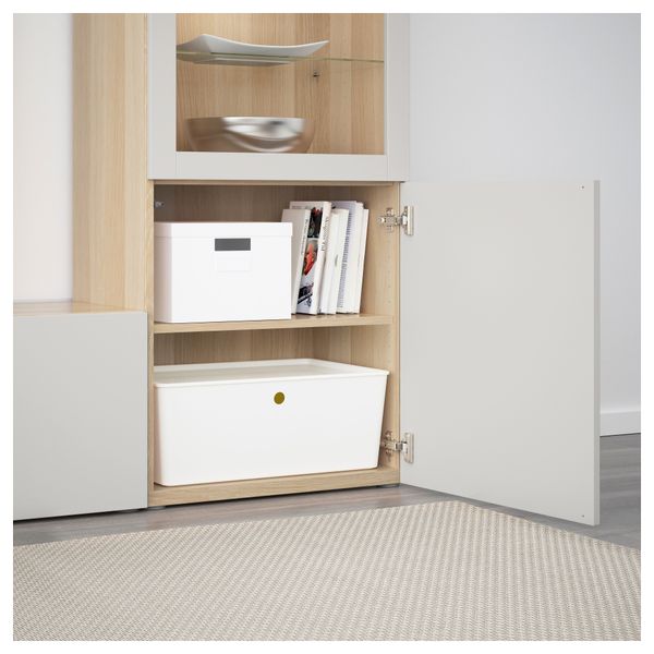 Шкаф для ТВ, комбинированный, стекляные дверцы БЕСТО, под беленый дуб, Лаппвикен светло-серый прозрачное стекло (240x40x128 см) - фото 3