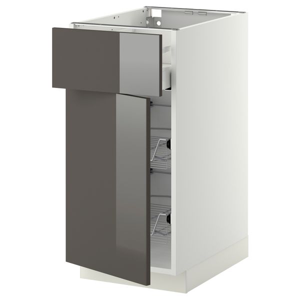 Напольный шкаф с проволочной корзиной, ящиком, дверью МЕТОД / МАКСИМЕРА, белый, Рингульт серый - схема-чертеж с размерами