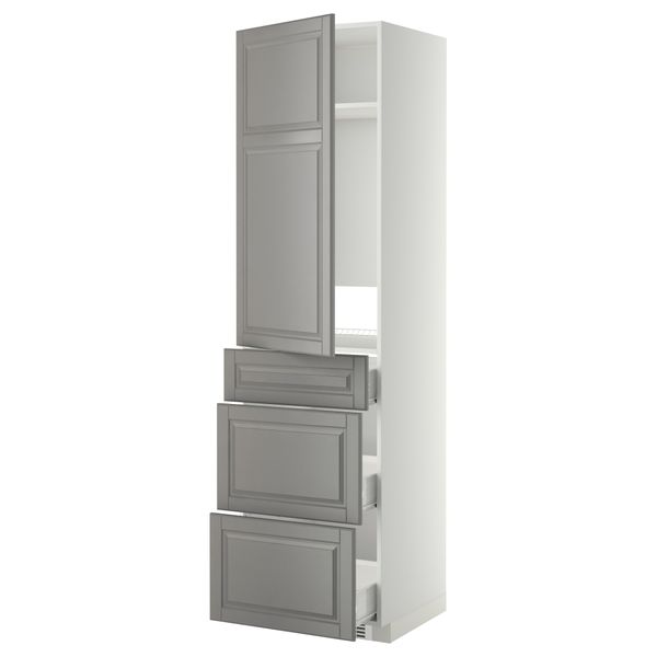 Высокий шкаф для холодильника, с дверцами, 3 ящика МЕТОД / ФОРВАРА, белый, Будбин серый (60x60x220 см) - схема-чертеж с размерами