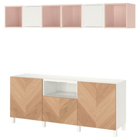 Комбинация для ТВ, белый/дубовый шпон 210x40x220 см IKEA BESTÅ БЕСТО / EKET ЭКЕТ 694.397.29
