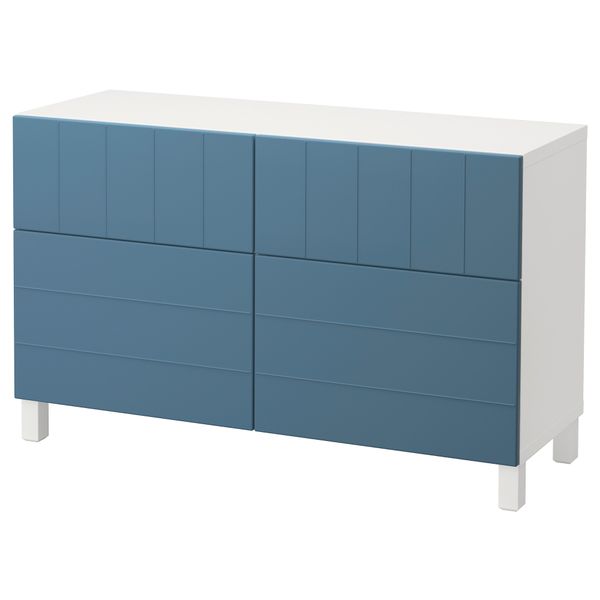 Комбинация для хранения с дверцами, ящиками БЕСТО, белый, Халлставик темно-синий (120x40x74 см) - фото 1