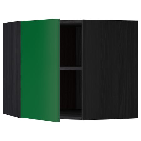 Угловой навесной шкаф с полками МЕТОД, черный, Флэди зеленый
