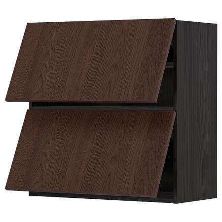 Навесной горизонтальный шкаф, 2 двери, черный, Sinarp коричневый, 80x80 см IKEA METOD МЕТОД 994.058.22