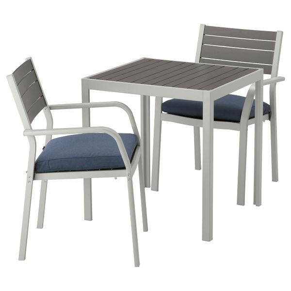 Садовый стол и 2 легких кресла, темно-серый/ФРЁСЁН/ДУВХОЛЬМЕН синий 71x71x73 см IKEA ШЭЛЛАНД 692.653.47 - фото 1