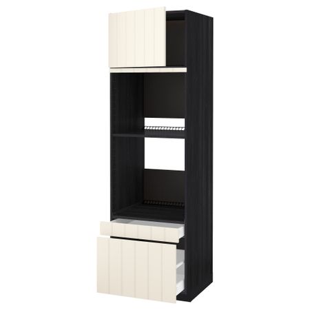 Высокий шкаф для духовки комбинированный, духовка + дверца, 2 ящика МЕТОД / МАКСИМЕРА, черный, Хитарп белый с оттенком