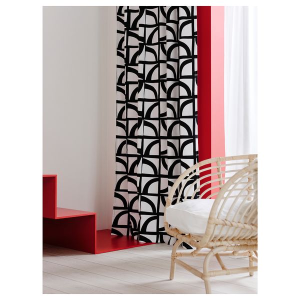 Гардины, 2 шт., 145x300 см, белый, черный IKEA VINTEROXBÄR 705.597.73 - фото 3