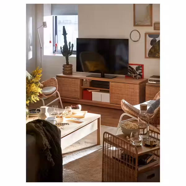 FRYKSÅS ФРЮКСАС Тумба под ТВ - ротанг 157x41x49 см - схема-чертеж с размерами