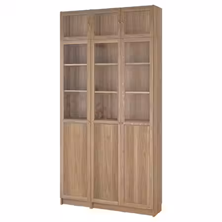 BILLY / OXBERG Стеллаж с верхними полками/дверьми - под дуб/прозрачное стекло 120x30x237 см