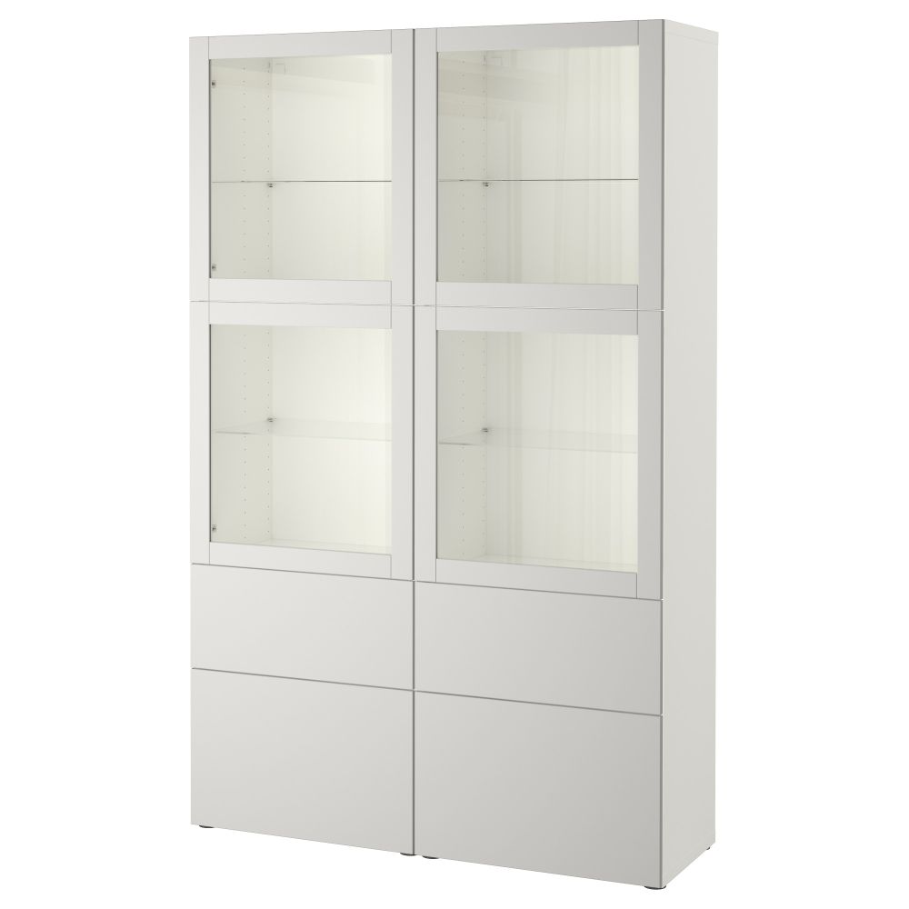 Комбинация для хранения со стеклянными дверцами БЕСТО, белый Синдвик, Лаппвикен светло-серый прозрачное стекло (120x40x192 см) - фото 1