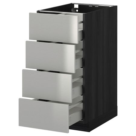 Напольный шкаф 4 фронтальных панели, 4 ящика МЕТОД / МАКСИМЕРА, черный, Гревста нержавеющ сталь