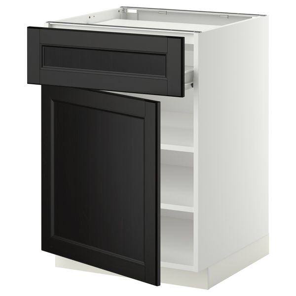 Напольный шкаф для варочной панели, ящик, полка, дверцы МЕТОД / ФОРВАРА, белый, Лаксарби черно-коричневый черно-коричневый - фото 1