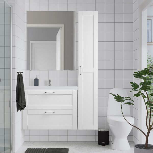 Комплект мебели для ванной,8 предм., Йельсен белый/ПИЛКОН смеситель 84x43x65 см IKEA FISKÅN ФИСКОН / TVÄLLEN ТВЭЛЛЕН 894.373.81 - схема-чертеж с размерами