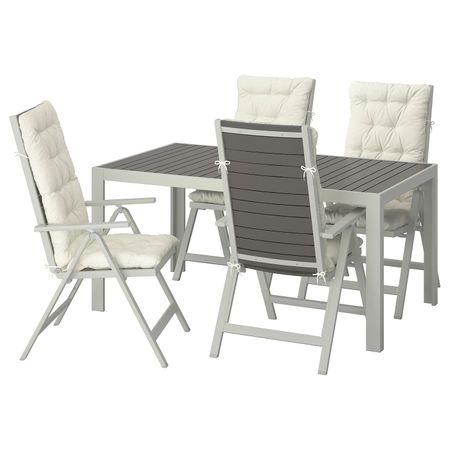 Стол + 4 кресла, для/сада, темно-серый/Куддарна бежевый 156x90 см IKEA SJÄLLAND ШЭЛЛАНД 992.917.74