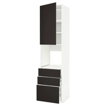 Высокий шкаф для духовки/дверь/3ящика, белый/Кунгсбакка антрацит 60x60x240 см IKEA METOD МЕТОД / MAXIMERA МАКСИМЕРА 194.453.08