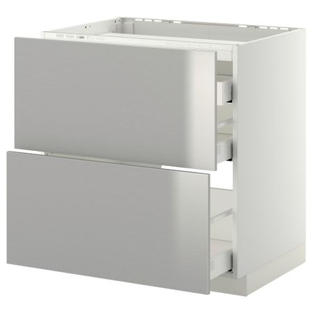 Напольный шкаф, 2 фронтальных панели, 3 ящика МЕТОД / МАКСИМЕРА, белый, Гревста нержавеющ сталь