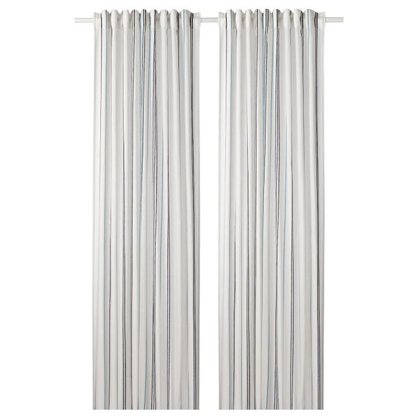 Гардины, 1 пара, белый/в полоску 145x300 см IKEA ЭДЕЛЬСПИННАРЕ 204.508.41 - фото 1