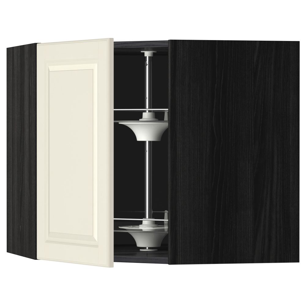 Угловой навесной шкаф с вращающейся секцией МЕТОД, черный, Будбин белый с оттенком - схема-чертеж с размерами