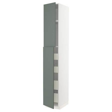 Высокий шкаф/2дверцы/4ящика, белый/Бодарп серо-зеленый 40x60x240 см IKEA МЕТОД / ФОРВАРА 693.837.46