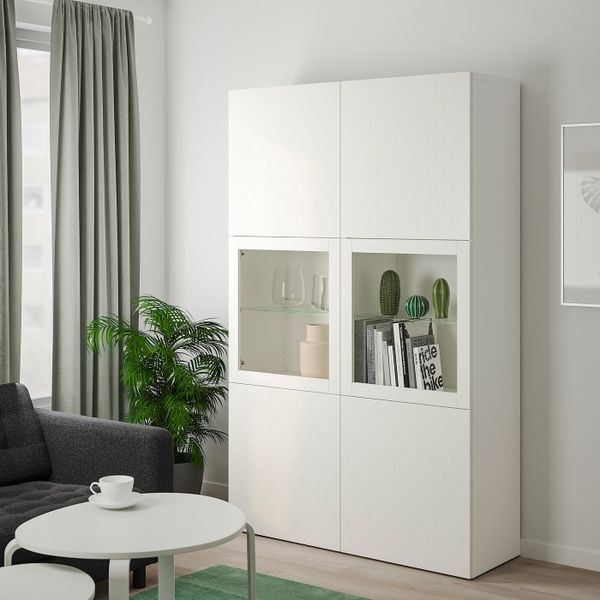 Комбинация для хранения + стеклянная дверц, белый/вассвикен белый прозрачное стекло 120x40x192 см IKEA БЕСТО 992.666.42 - фото 2