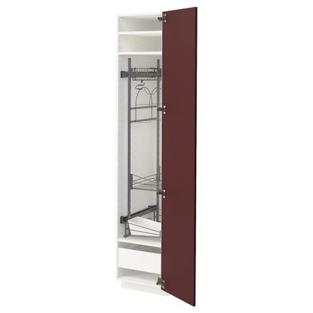 Высокий шкаф с отделением для аксессуаров для/убрк, белый Калларп/глянцевый темный красно-коричневый 40x60x200 см IKEA МЕТОД /