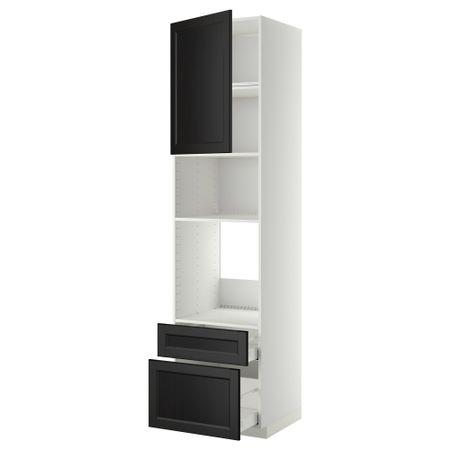 Высокий шкаф для духовки/СВЧ дверца, 2 ящика МЕТОД / МАКСИМЕРА, белый, Лаксарби черно-коричневый