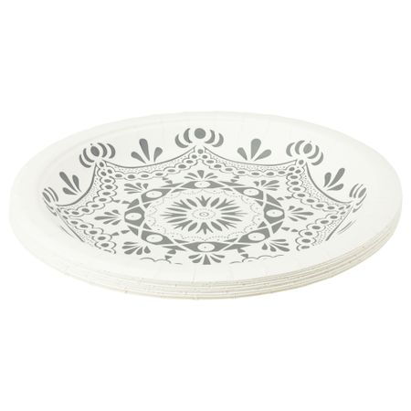 Бумажная десертная тарелка ВИНТЕР 2015, с рисунком белый, серый (19.5 см)