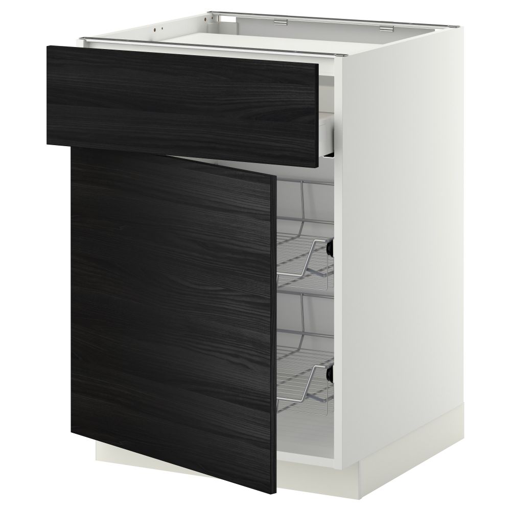 Напольный шкаф для варочной панели, ящик, 2 проволочных корзины МЕТОД / МАКСИМЕРА, белый, Тингсрид черный (60x60 см) - фото 1